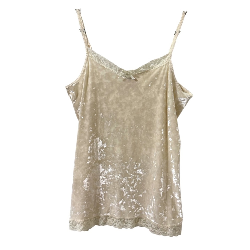Vintage Faded Glory Y2K Velvet Tank Top XL Cream Lace Trim‎ Cami Softcore Dainty